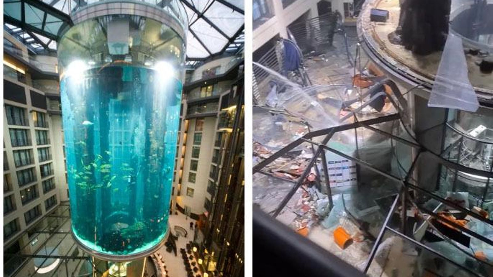 El Aquadom en pie y estallado