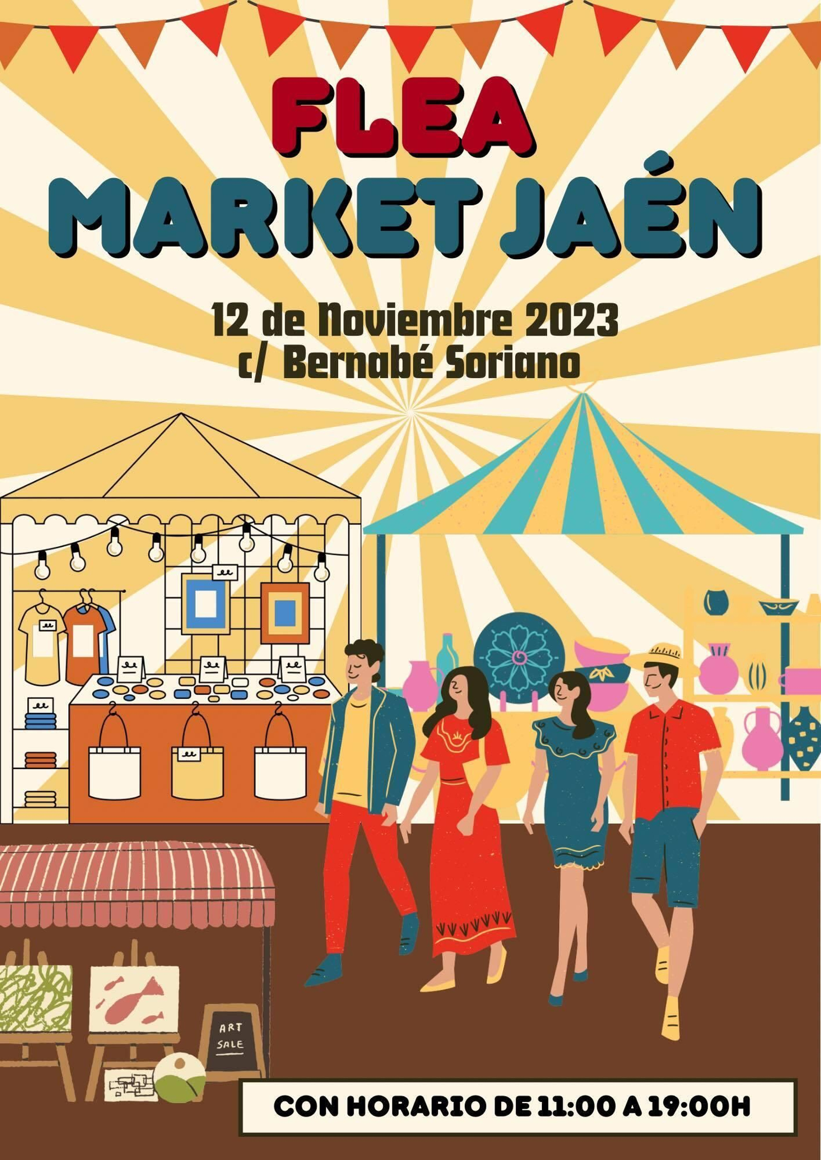 Cartel del mercado del domingo en Jaén capital.