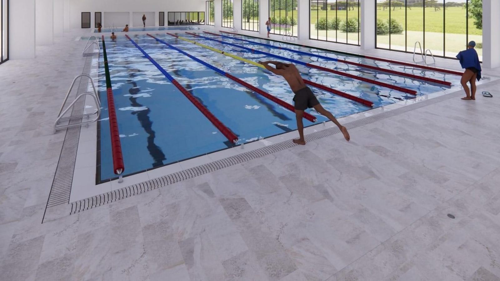 Vista interior de la piscina en modo cubierto