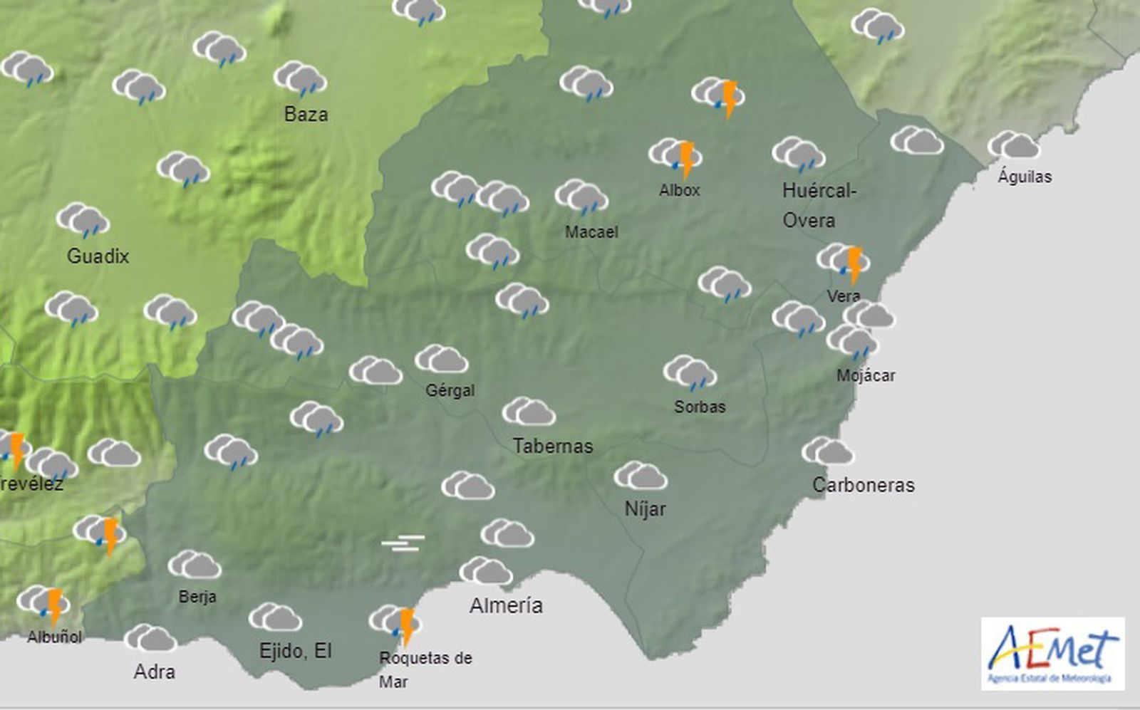Tiempo previsto en el Levante Almeriense este jueves 24 de marzo.