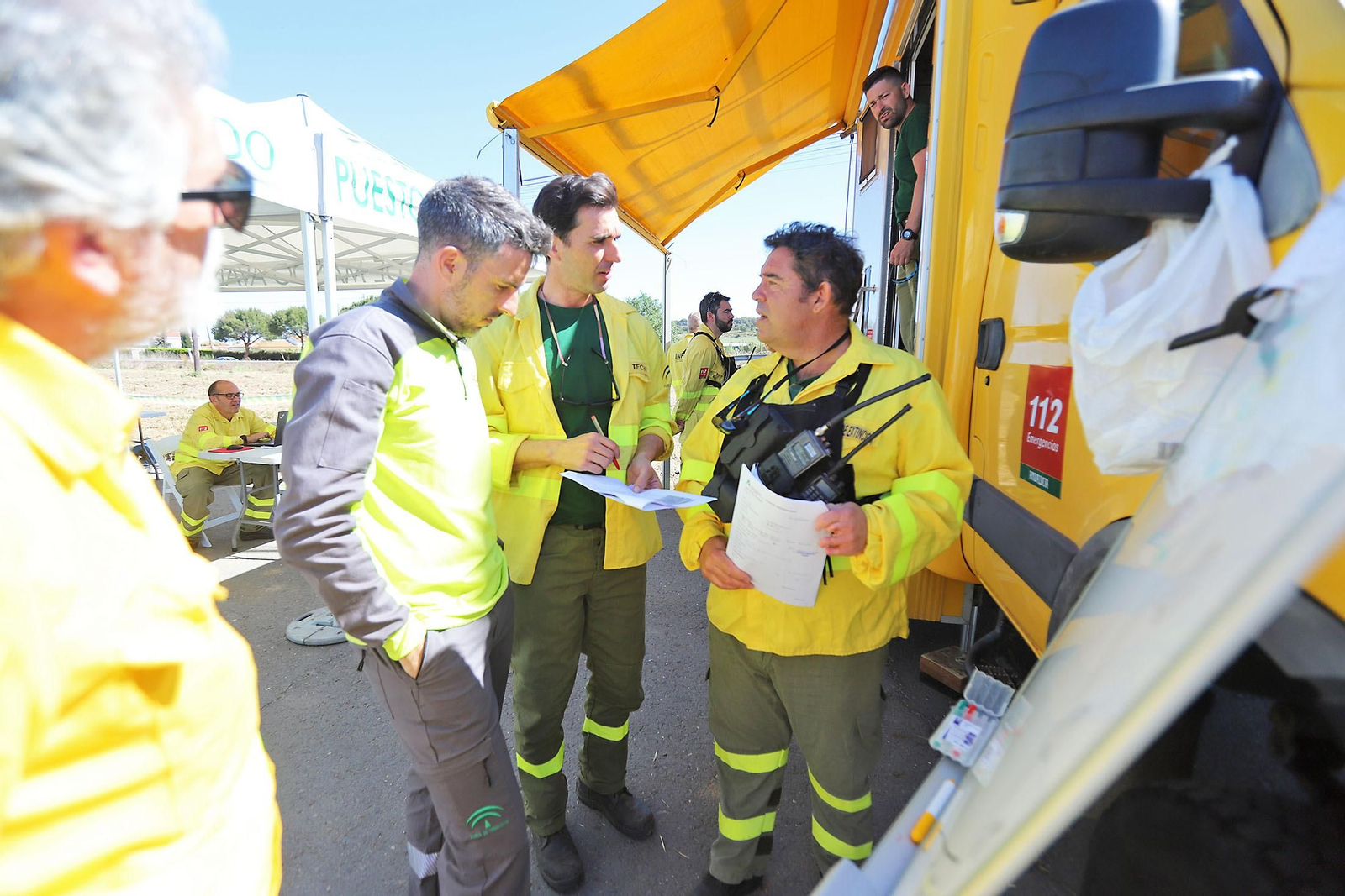 Imágenes del simulacro de incendio forestal que la Junta organiza en Aljaraque