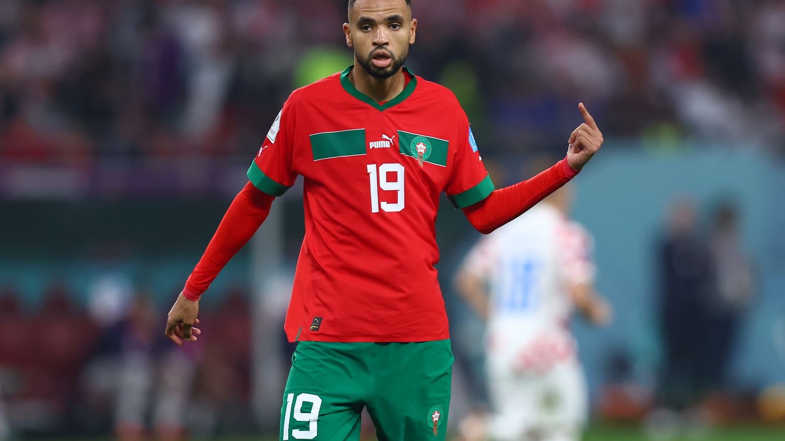 En-Nesyri durante un partido con Marruecos en el Mundial de Catar