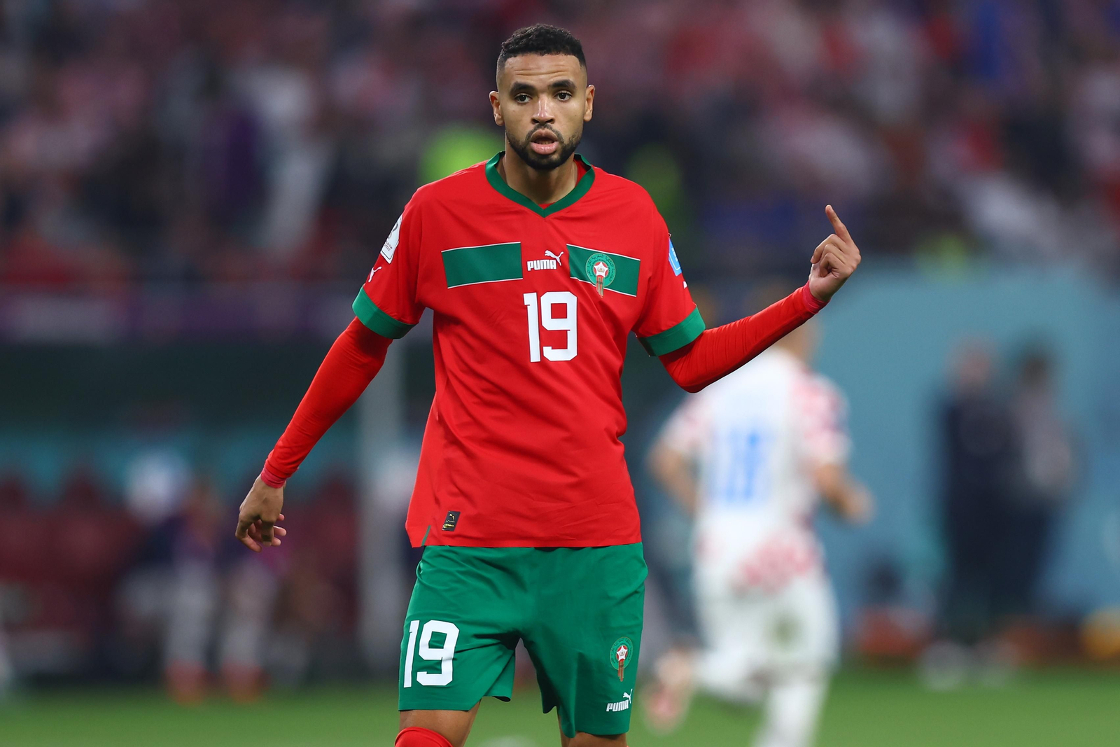 En-Nesyri durante un partido con Marruecos en el Mundial de Catar