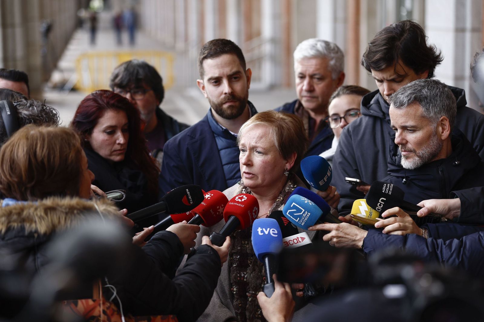 Los representantes del sector ferroviario de CCOO, UGT y Semaf, tras el encuentro con el ministro de Óscar Puente.
