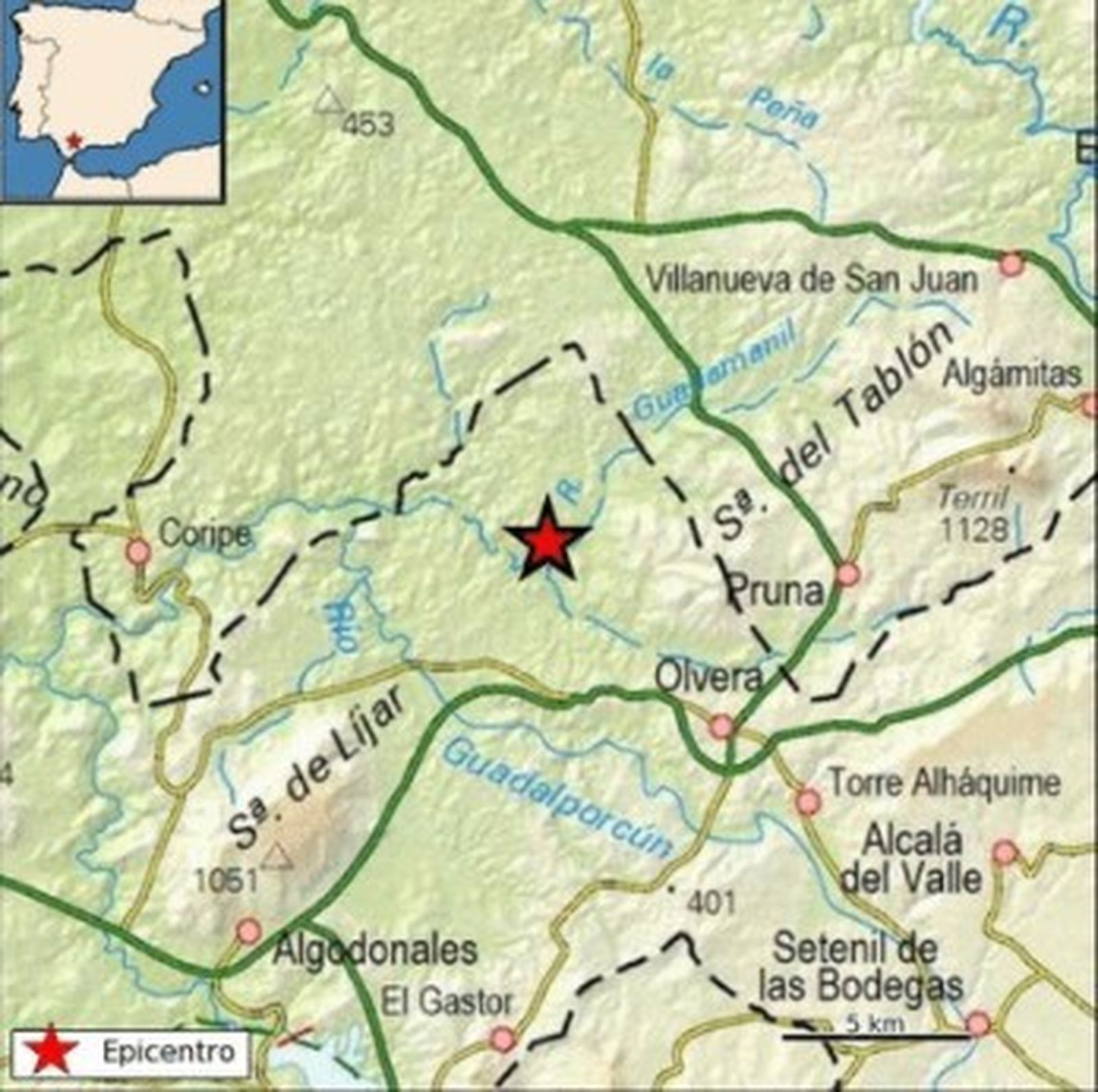 Epicentro del seísmo.