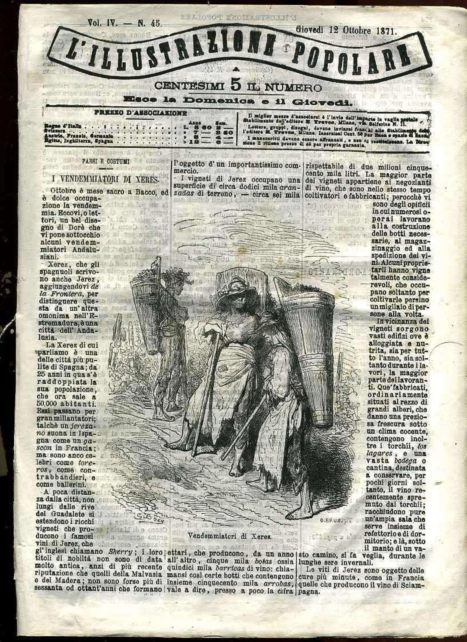 La vendimia de Jerez en una revista italiana de 1871.