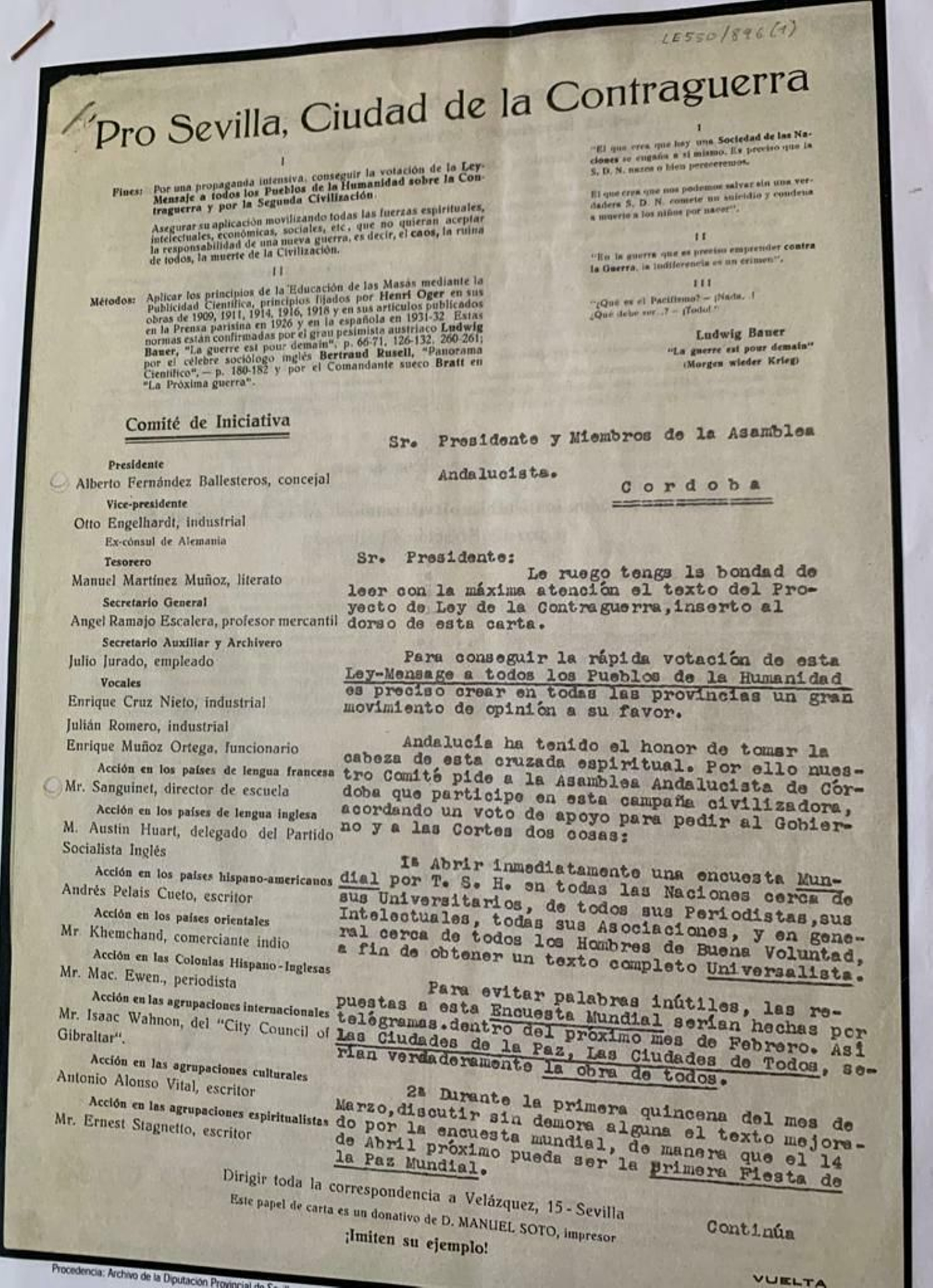 Iniciativa pacifista en la que participaba Engelhardt.