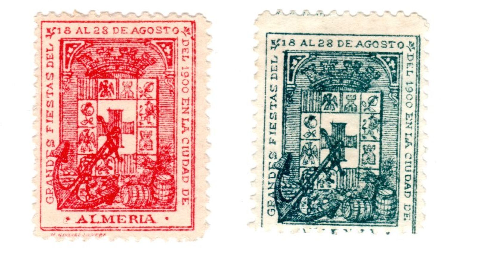 Escudo de Almería en las viñetas en rojo y verde del año 1900