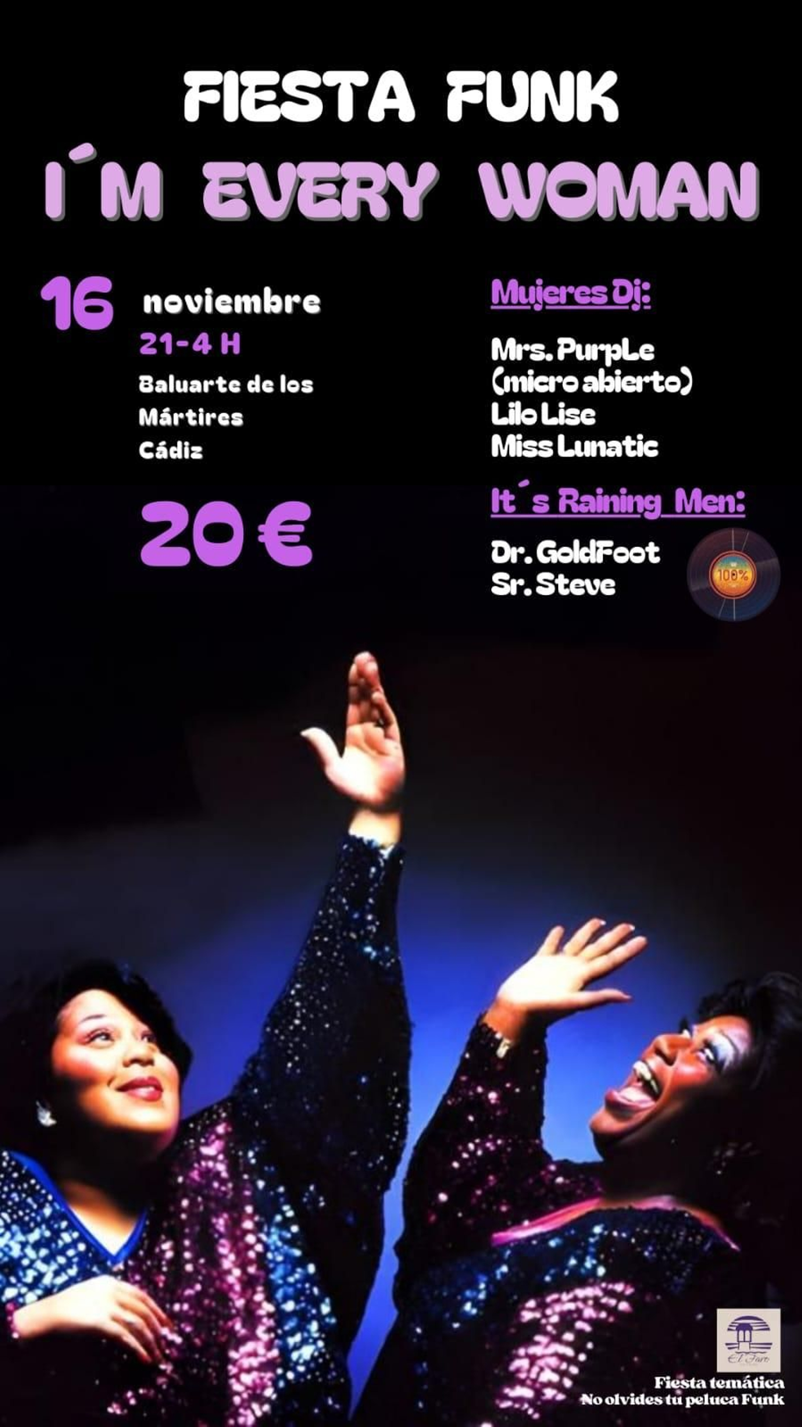 Imagen del cartel de la tercera fiesta funk "I'm every woman".