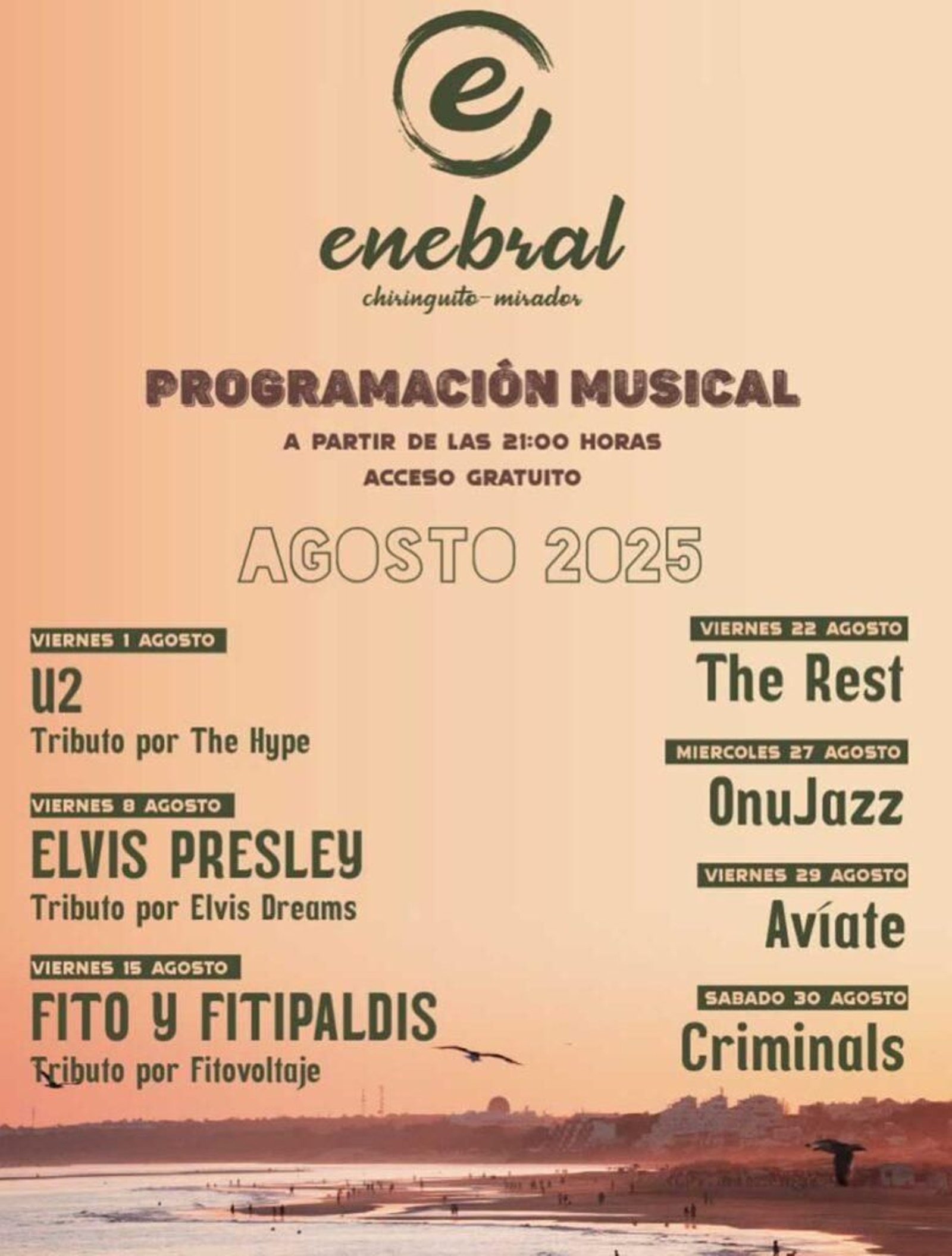 Programacion de conciertos Chiringuito Enebral en Punta Umbria.
