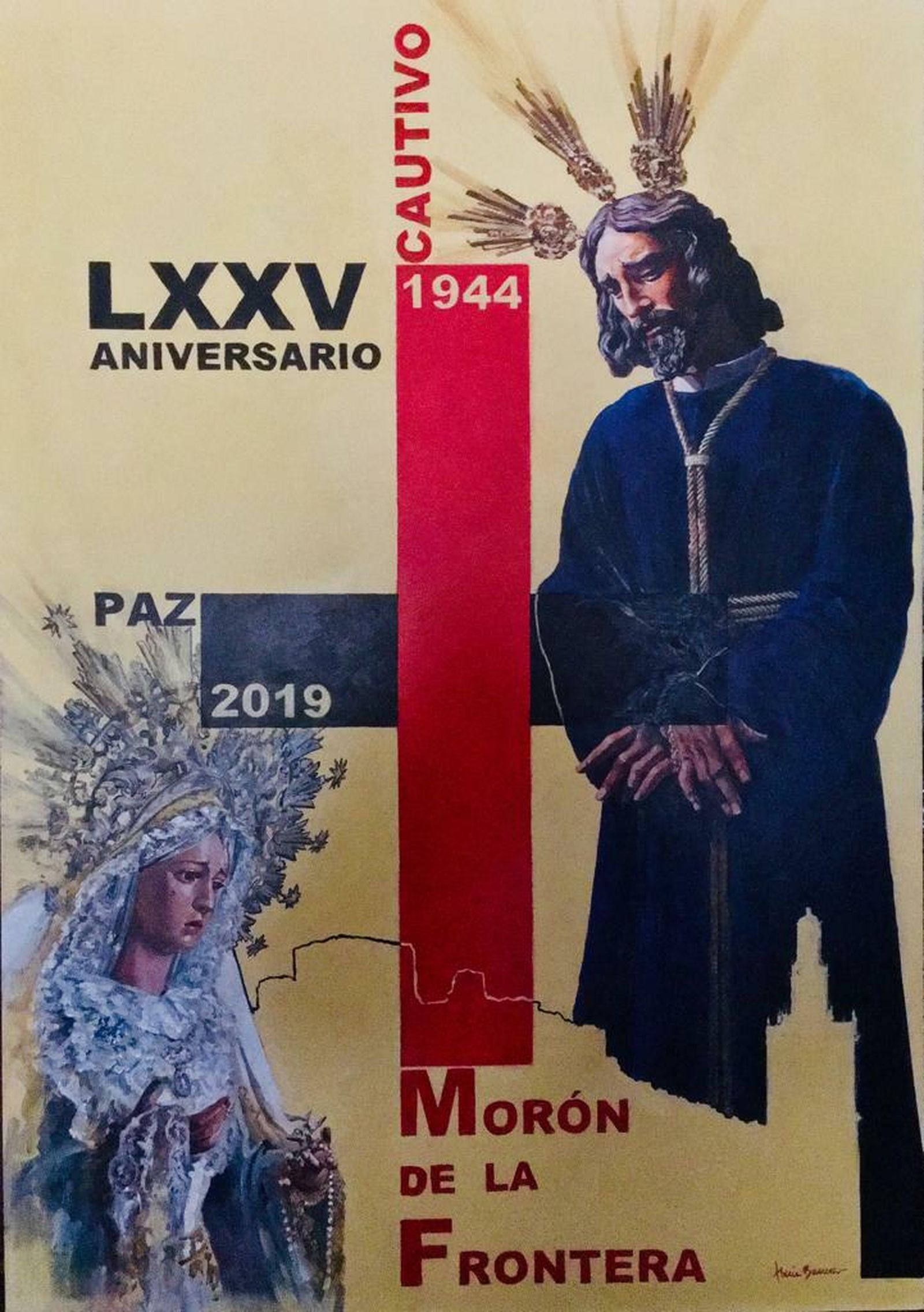 Cartel realizado por Nuria Barrera por los 75 años de la Hermandad del Cautivo de Morón.