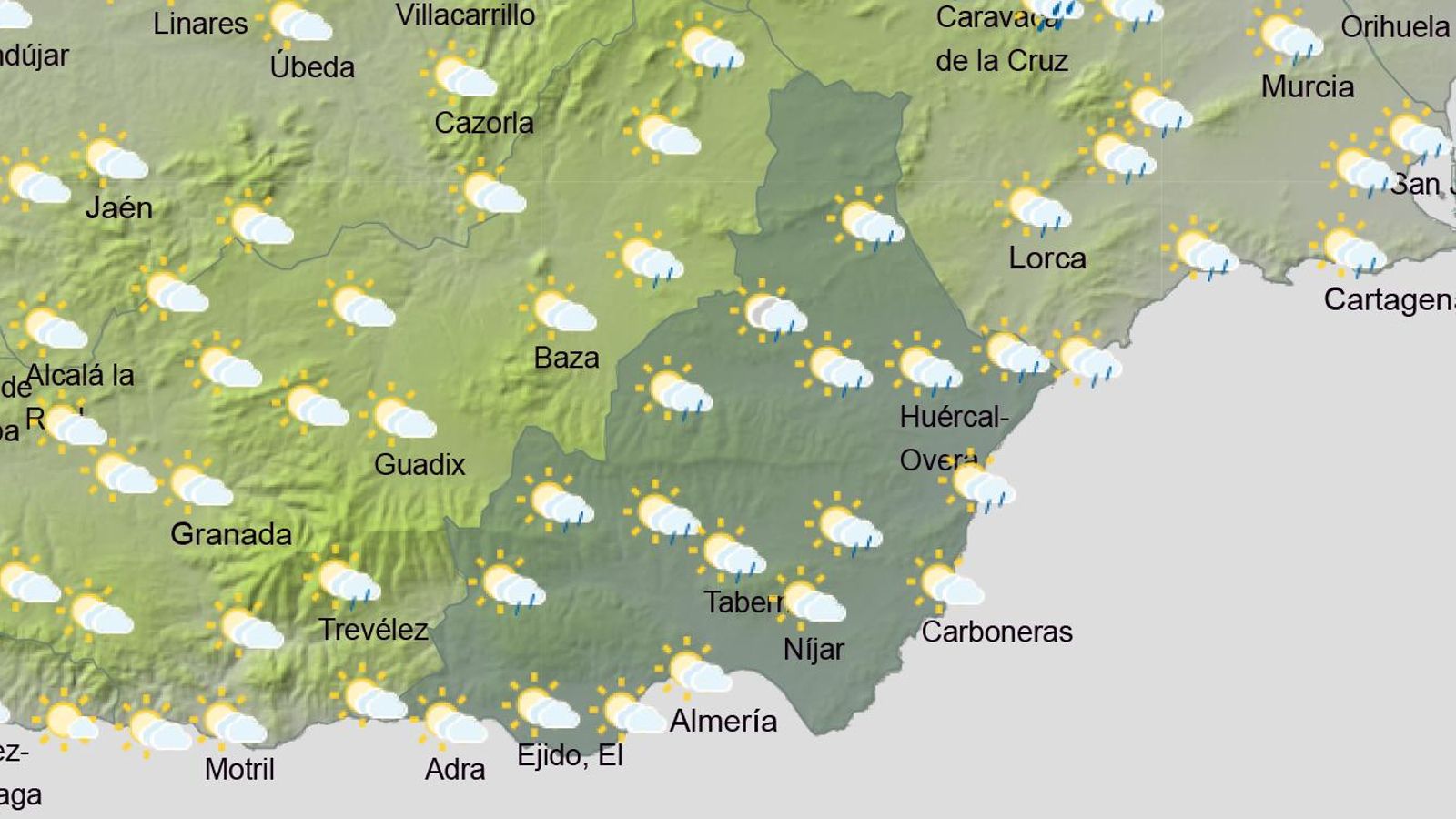 Previsión de lluvias para el domingo 1 de septiembre en Almería.