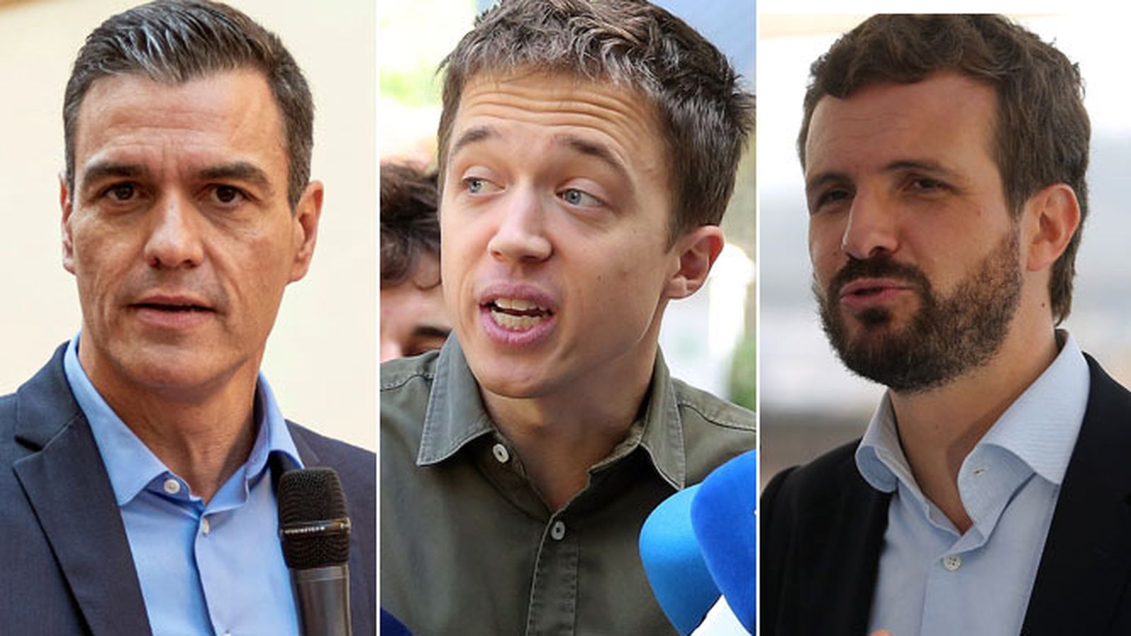 Pedro Sánchez, Íñigo Errejón y Pablo Casado.