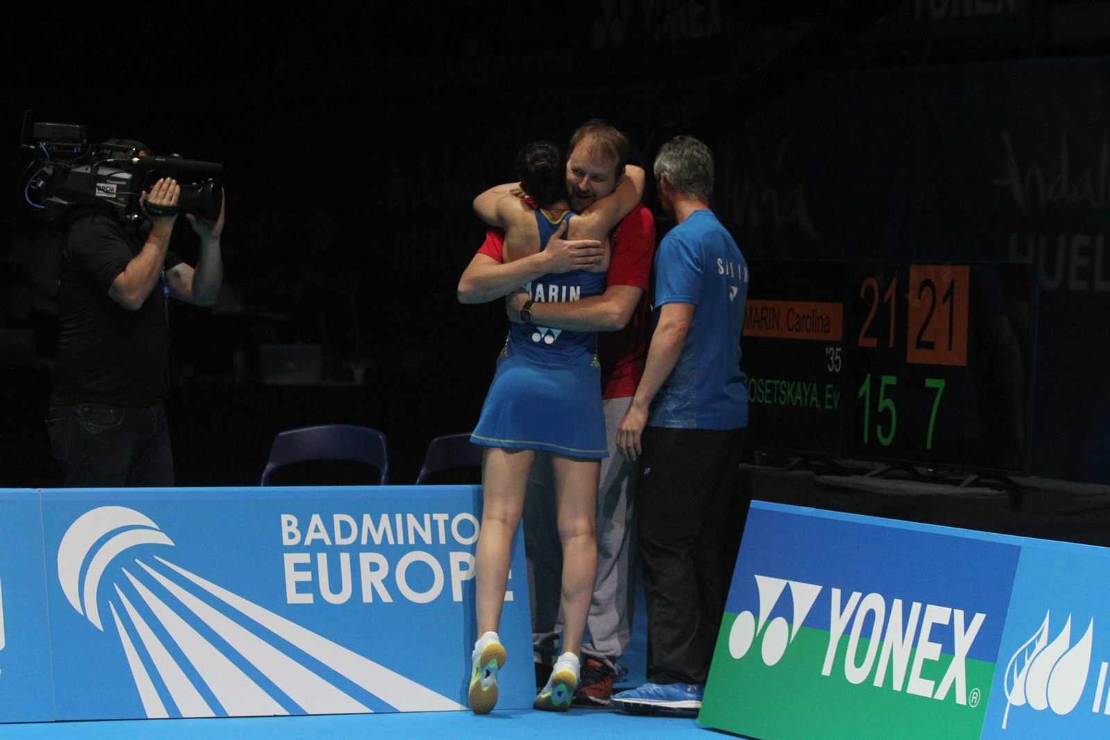 Partido y victoria de Carolina Marín en el Europeo de Bádminton celebrado en Huelva
