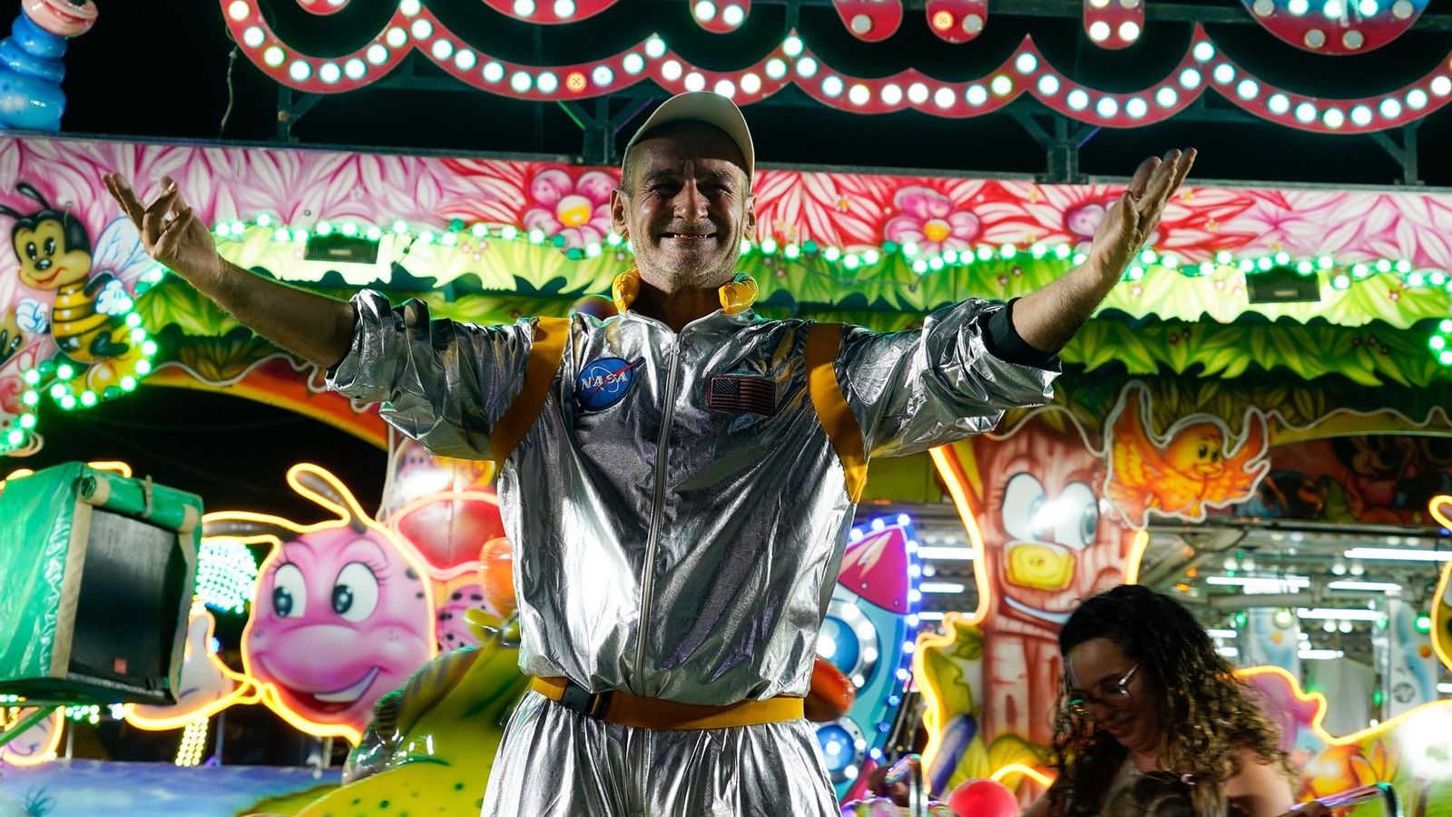 José Antonio, en la atracción 'Tokito' de las Colombinas.