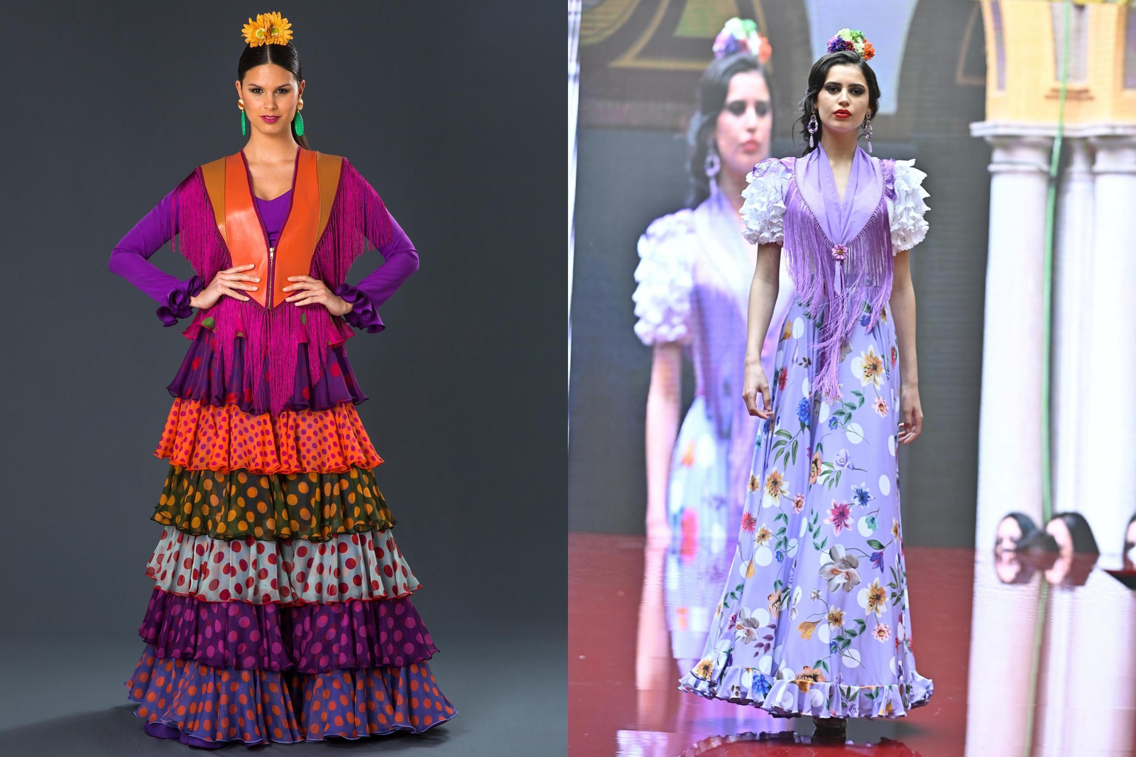 Colores: naranja, malva y verde