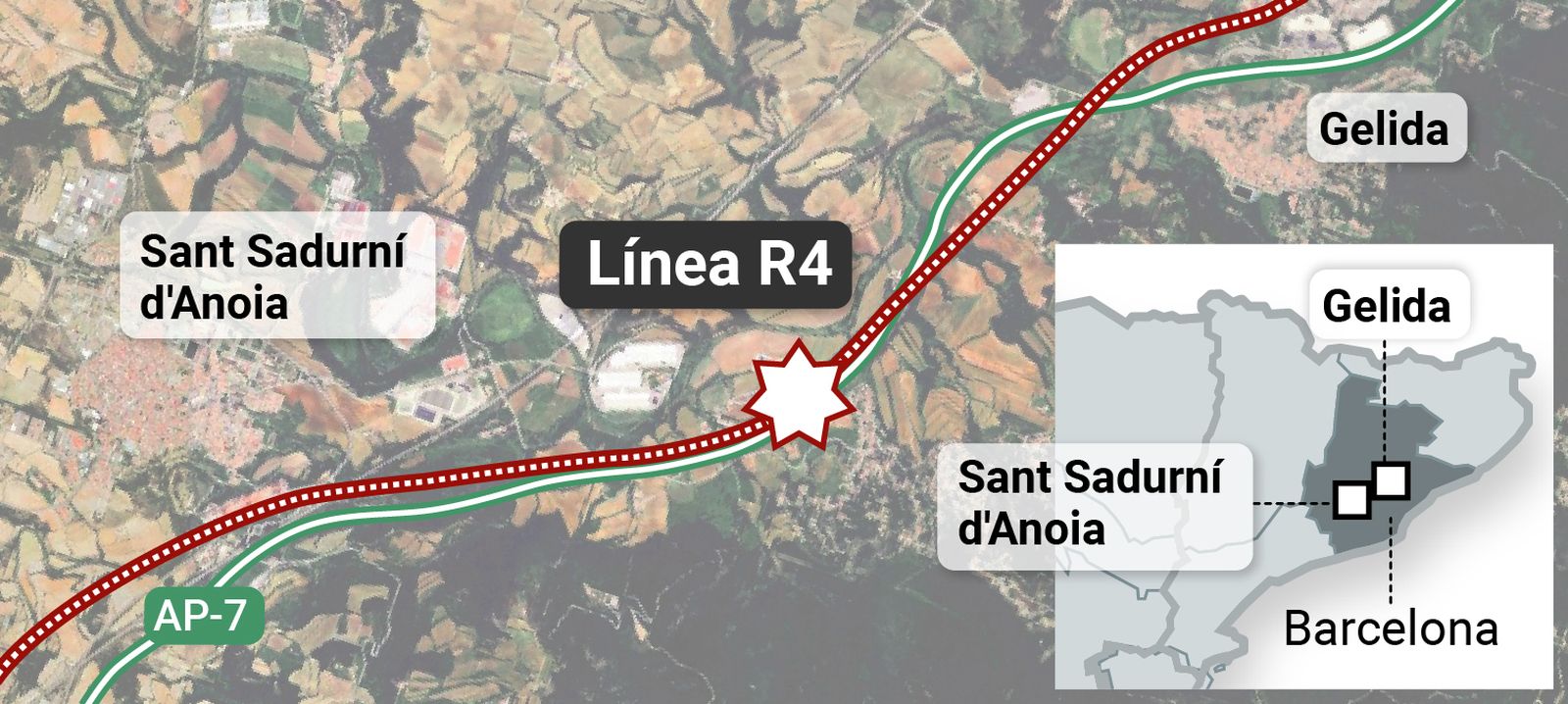 Localización del accidente de tren en Barcelona