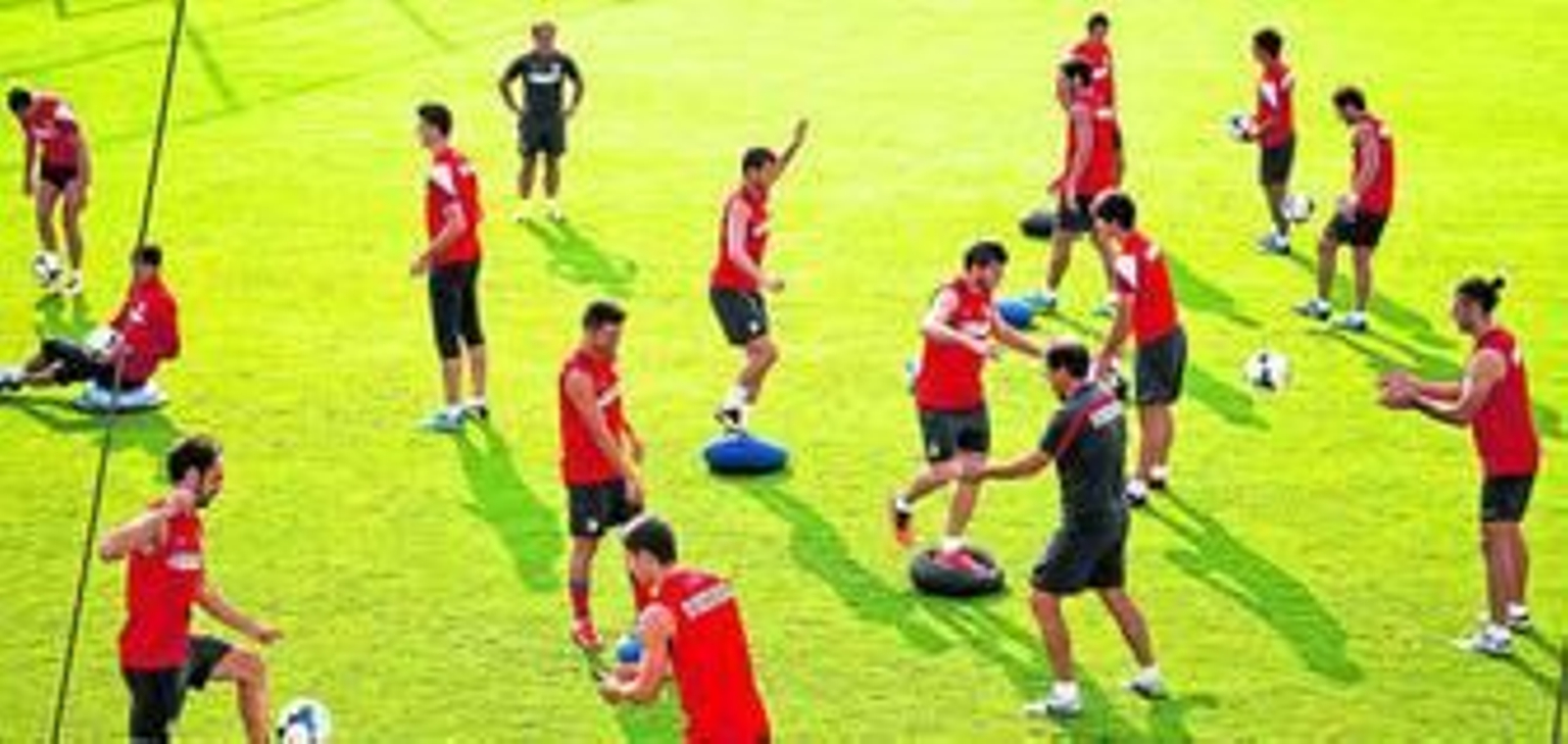 La plantilla del Atlético de Madrid, en uno de sus últimos entrenamientos en la Ciudad Deportiva de Majadahonda.