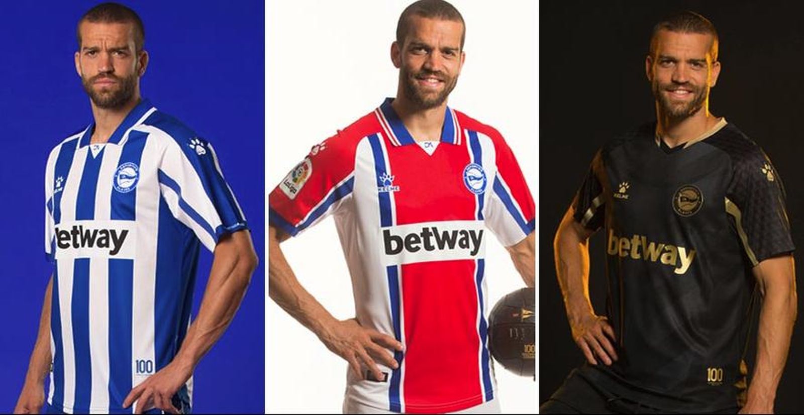 La nostalgia también inspira las nuevas camisetas del Alavés, fabricadas por Kelme. La primera equipación rememora la icónica elástica de los años 90, con las clásicas líneas verticales azules y blancas. El club vitoriano cumple cien años y lo celebra rediseñando su escudo, también con una segunda equipación negra y con detalles en dorado. La tercera también es un guiño a la historia del club, con un diseño ‘tipo Ajax’ en blanco y con una gran franja roja en el centro, flanqueada por líneas azules.