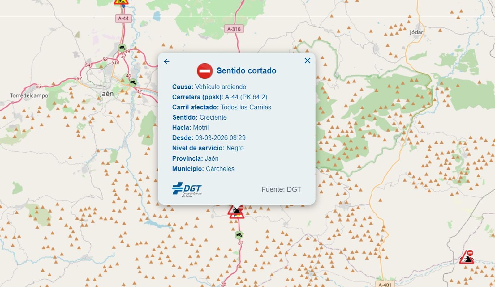 Incendio de camión en la A-44.