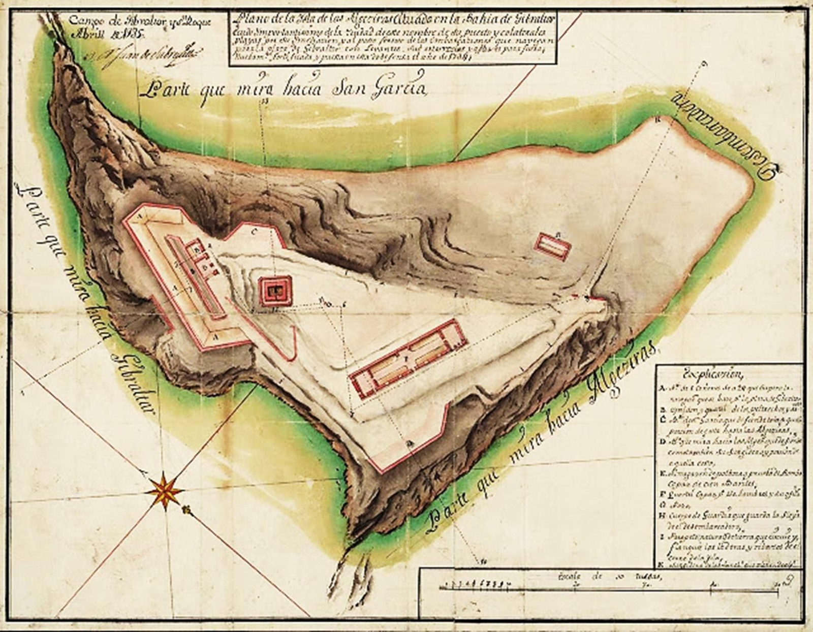 Fuerte de la Isla Verde en construcción, plano del siglo XVIII.