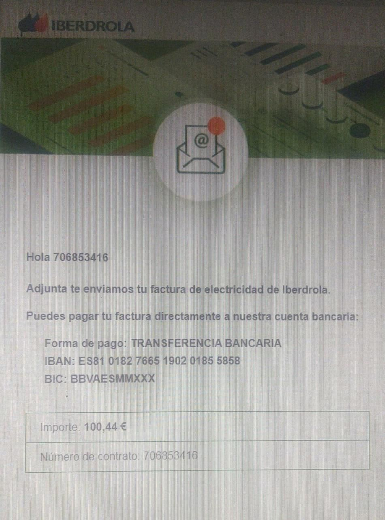 Imagen del mensaje fraudulento.