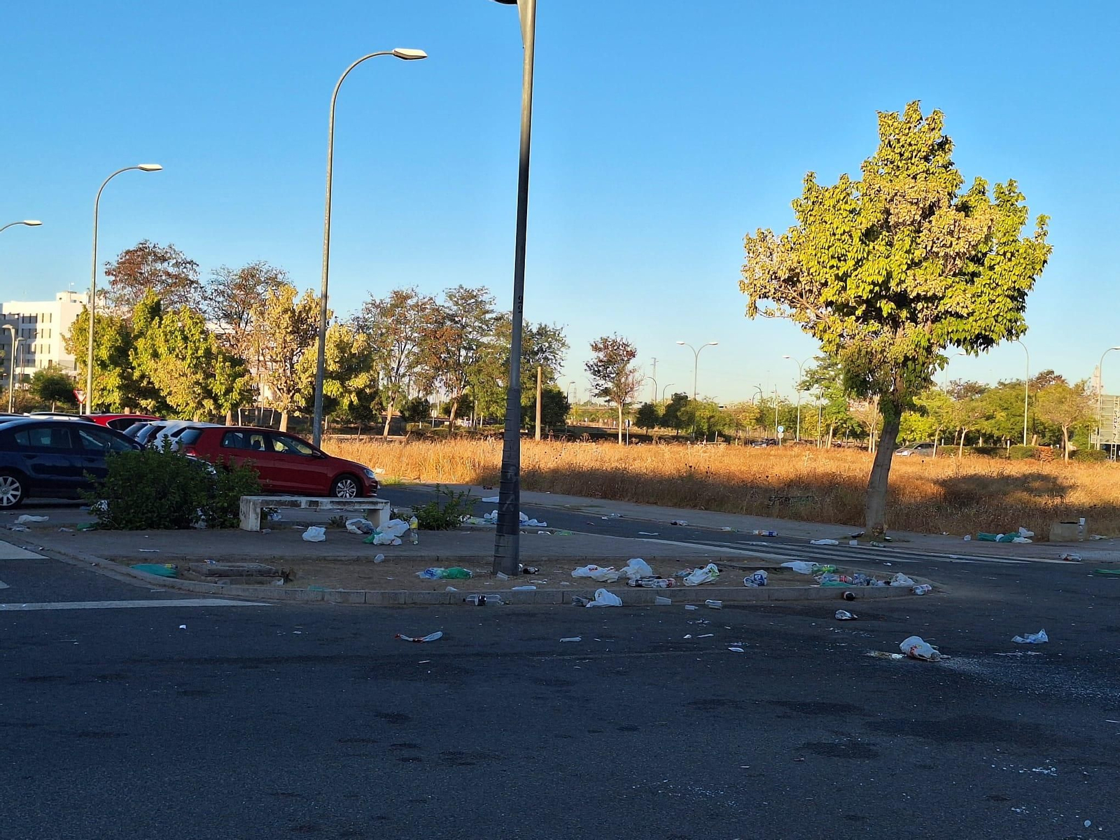 Una imagen de la basura acumulada en la Ciudad de la Justicia de Sevilla este martes.