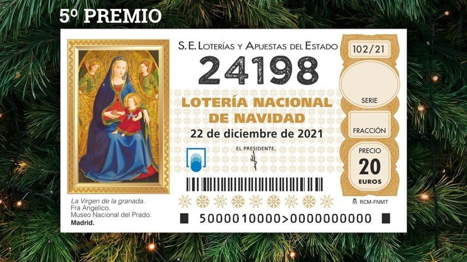El 24198, quinto premio de la Lotería de Navidad.