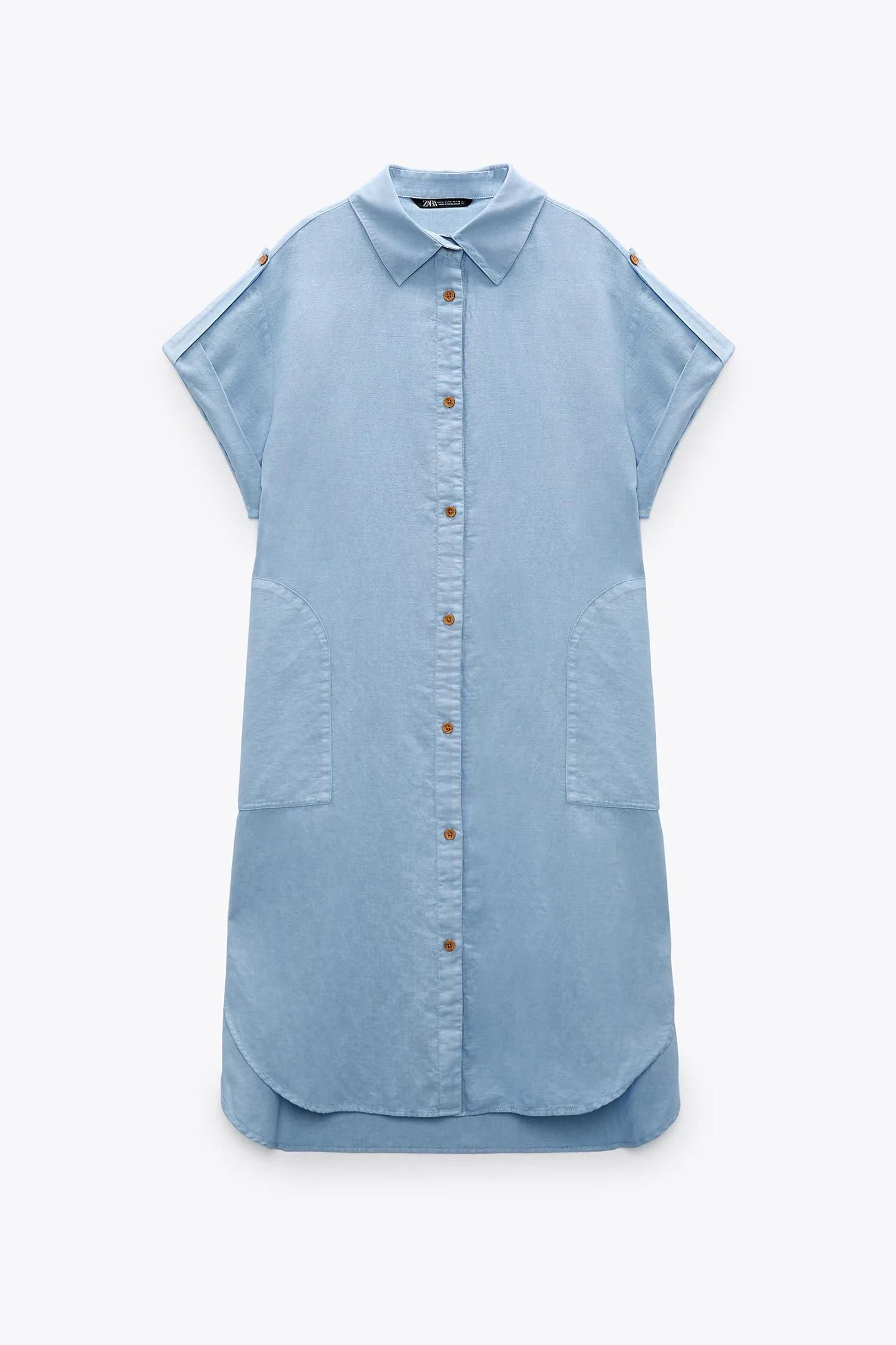 Vestido camisero de lino de Zara.