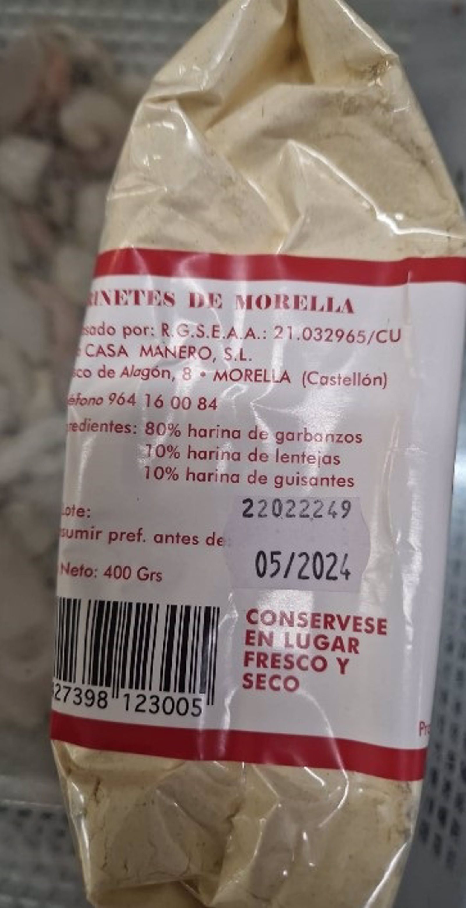 Alertan de la falta de indicación de presencia de gluten en un lote de harina de legumbres