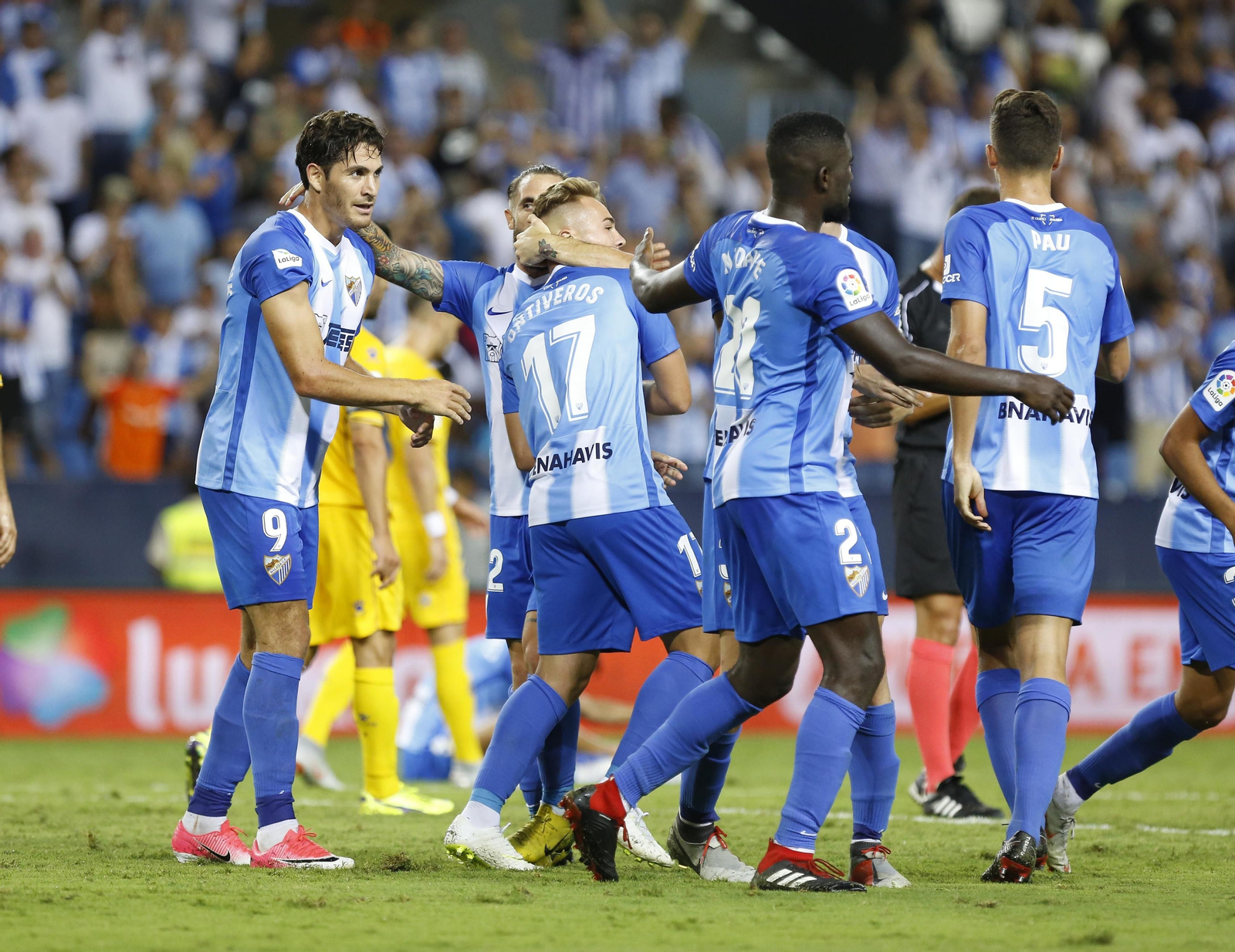El equipo celebra el gol de Blanco Leschuk al Alcorcón