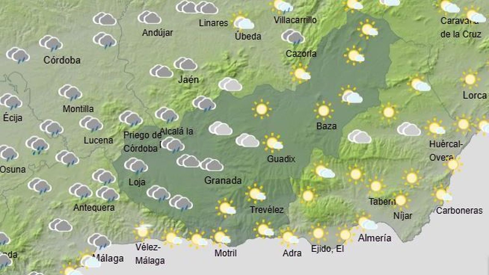 El Tiempo en Granada el 9 de febrero de 2026