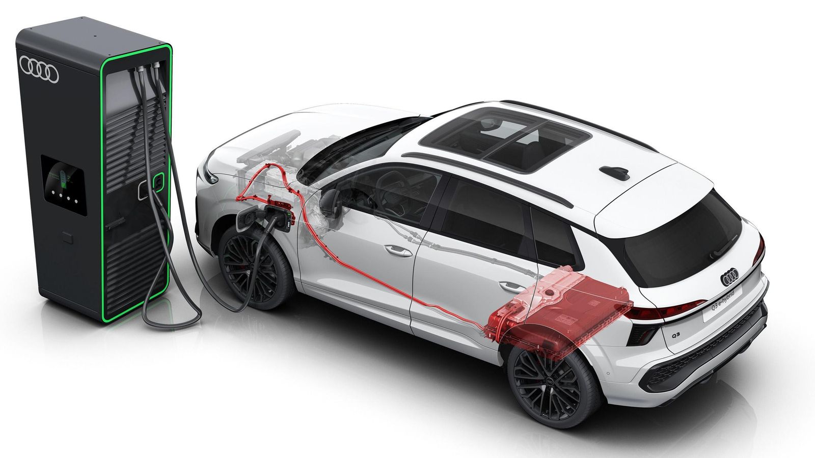 La situación de la batería, que puede cargarse con corriente continua, reduce la capacidad del maletero respecto a otros Audi Q3.