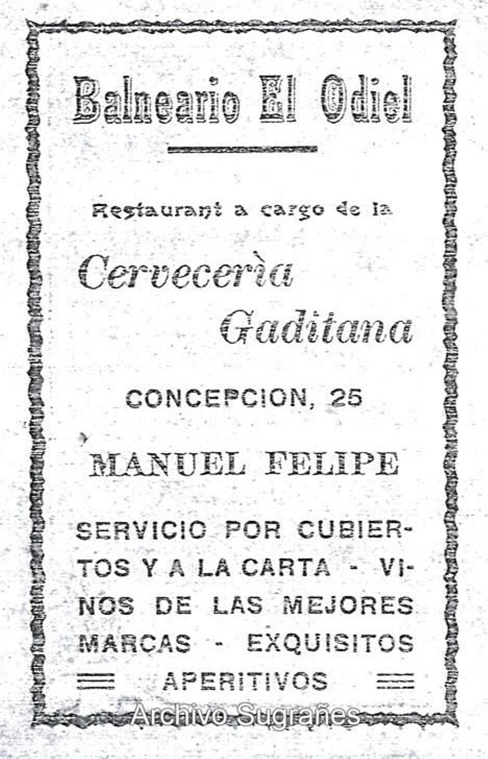 Anuncio de la cervecería Gaditana, encargada del restaurante, en 1919.