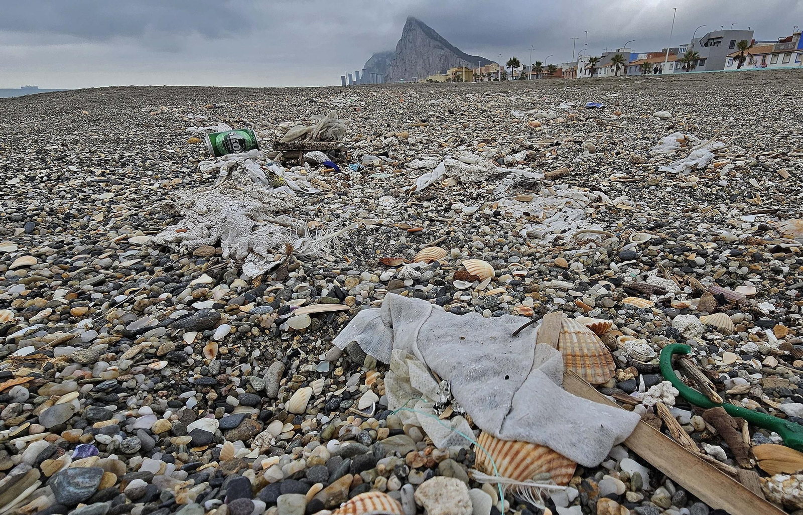 Las toallitas acumuladas en la playa de Levante de La Línea, en imágenes