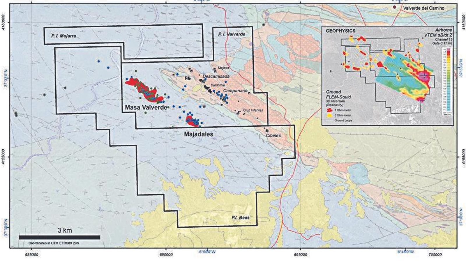 Plano de localización de masas minerales de Valverde y Majadales.