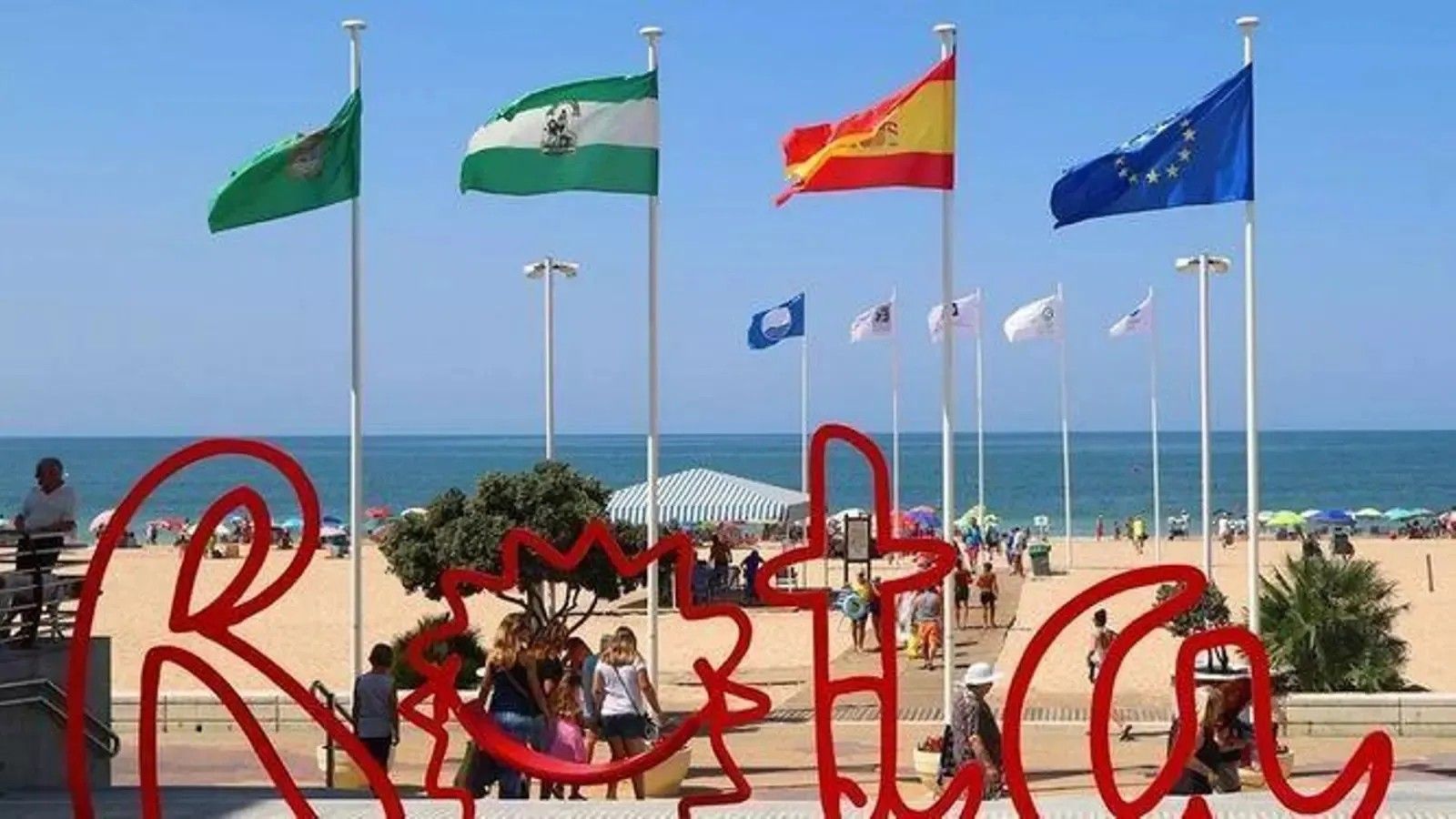 Cartel de Rota en la entrada a la playa de La Costilla.
