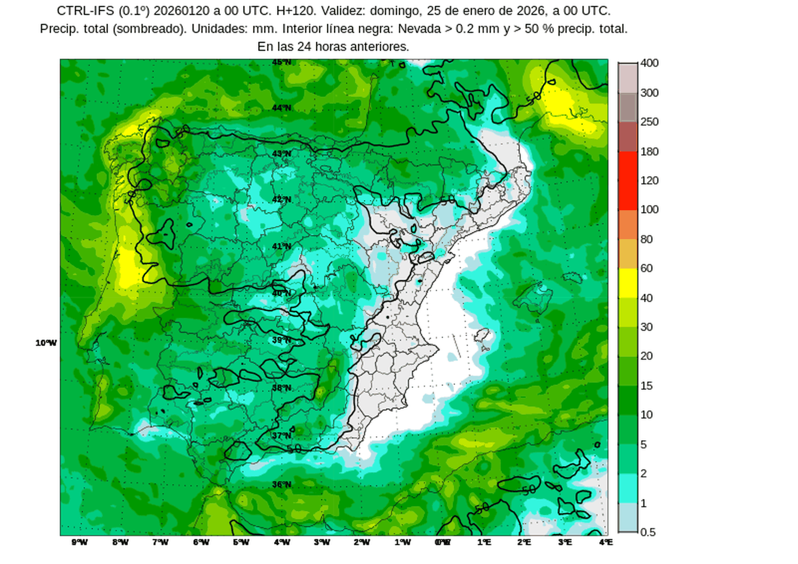En el interior de la línea negra, zona en la que puede nevar durante el sábado 24.