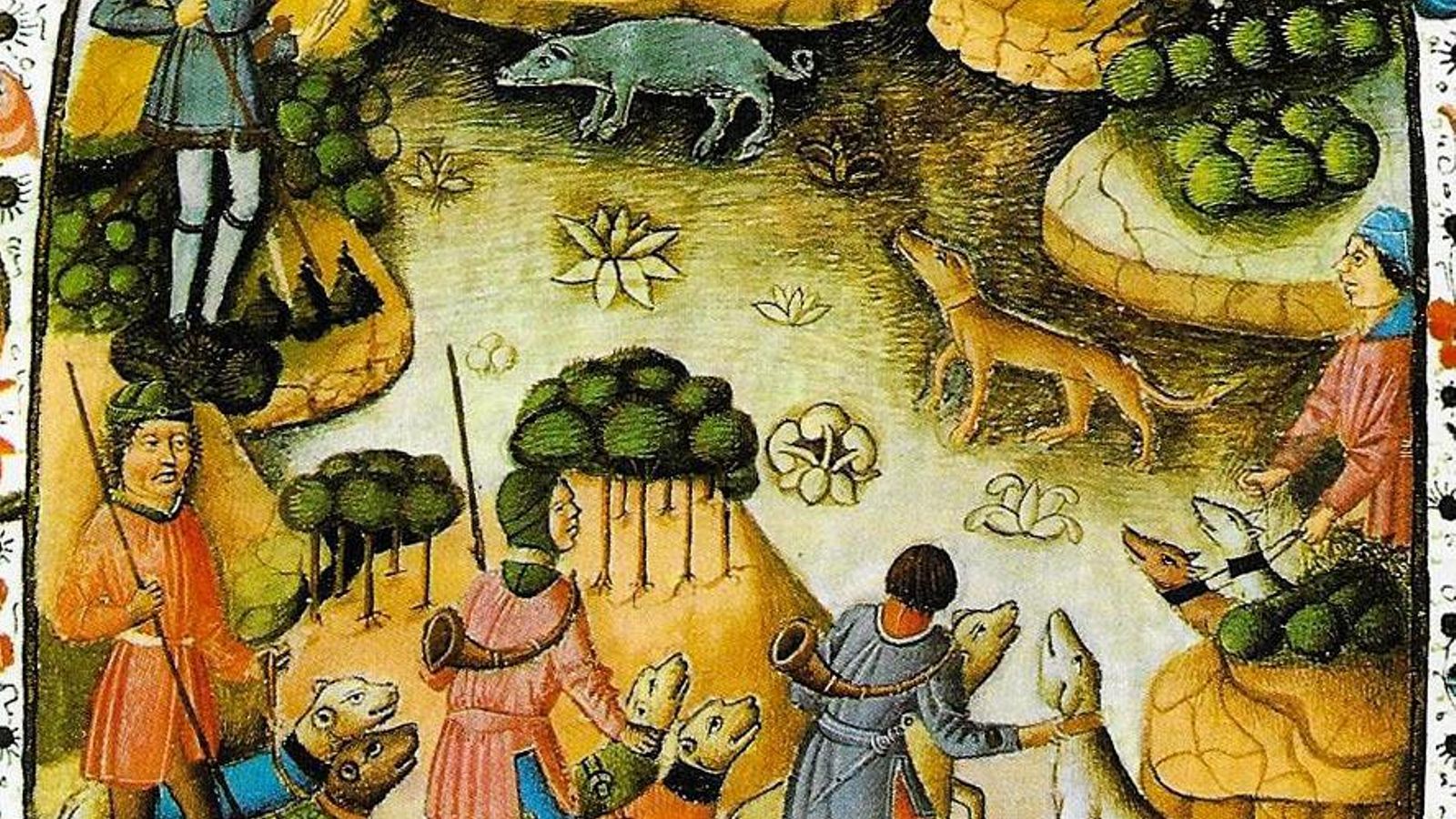 Paisaje, probablemente de los alrededores de Algeciras, del “Libro de la Montería” de Alfonso XI (1346).