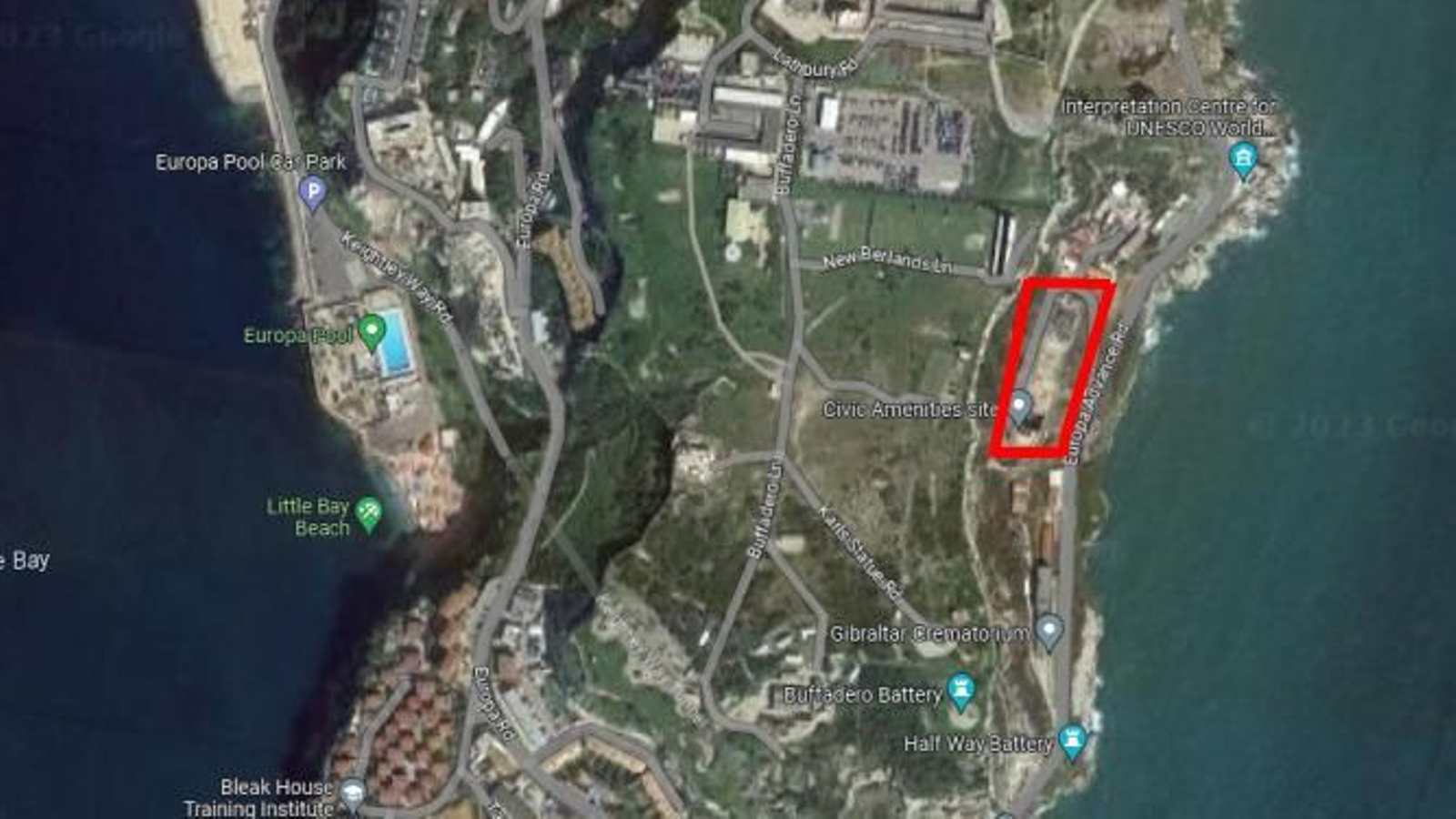 La zona propuesta para la construcción de la planta de residuos, contorneada en rojo. La zona propuesta para la construcción de la planta de residuos, contorneada en rojo.
