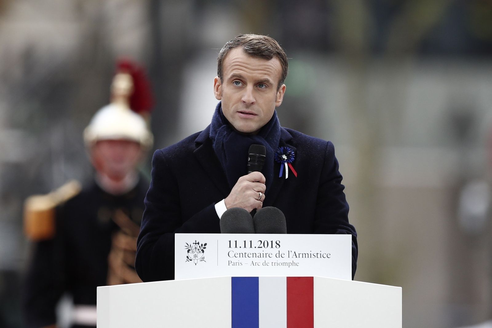 Macron, durante su discurso en la celebración del centenario del fin de la I Guerra Mundial.