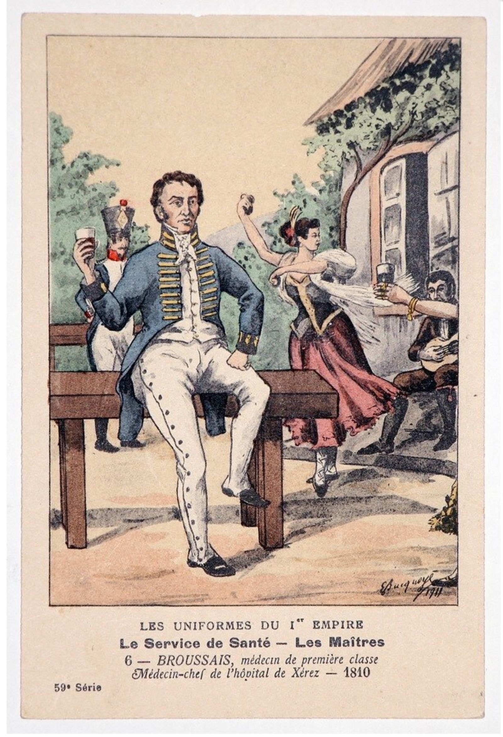 El médico del ejército imperial francés, Broussais, divirtiéndose en Jerez.