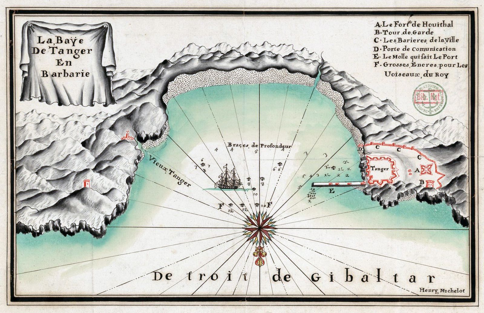 Mapa de la bahía de Tánger (1679).