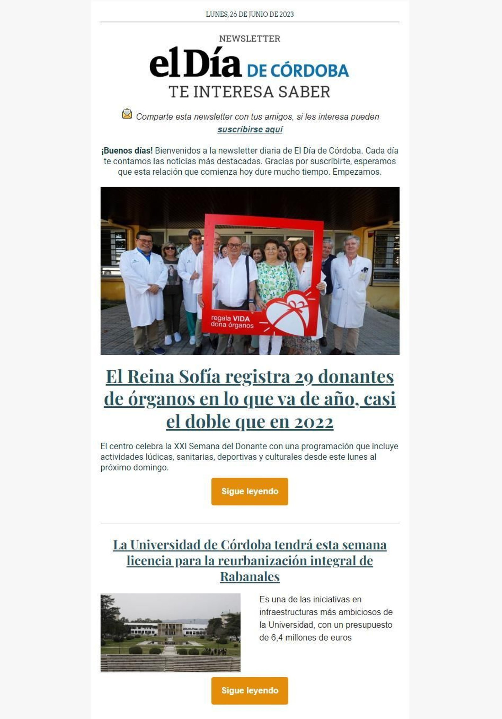 Aspecto del boletín Te interesa saber, con el resumen informativo del día.