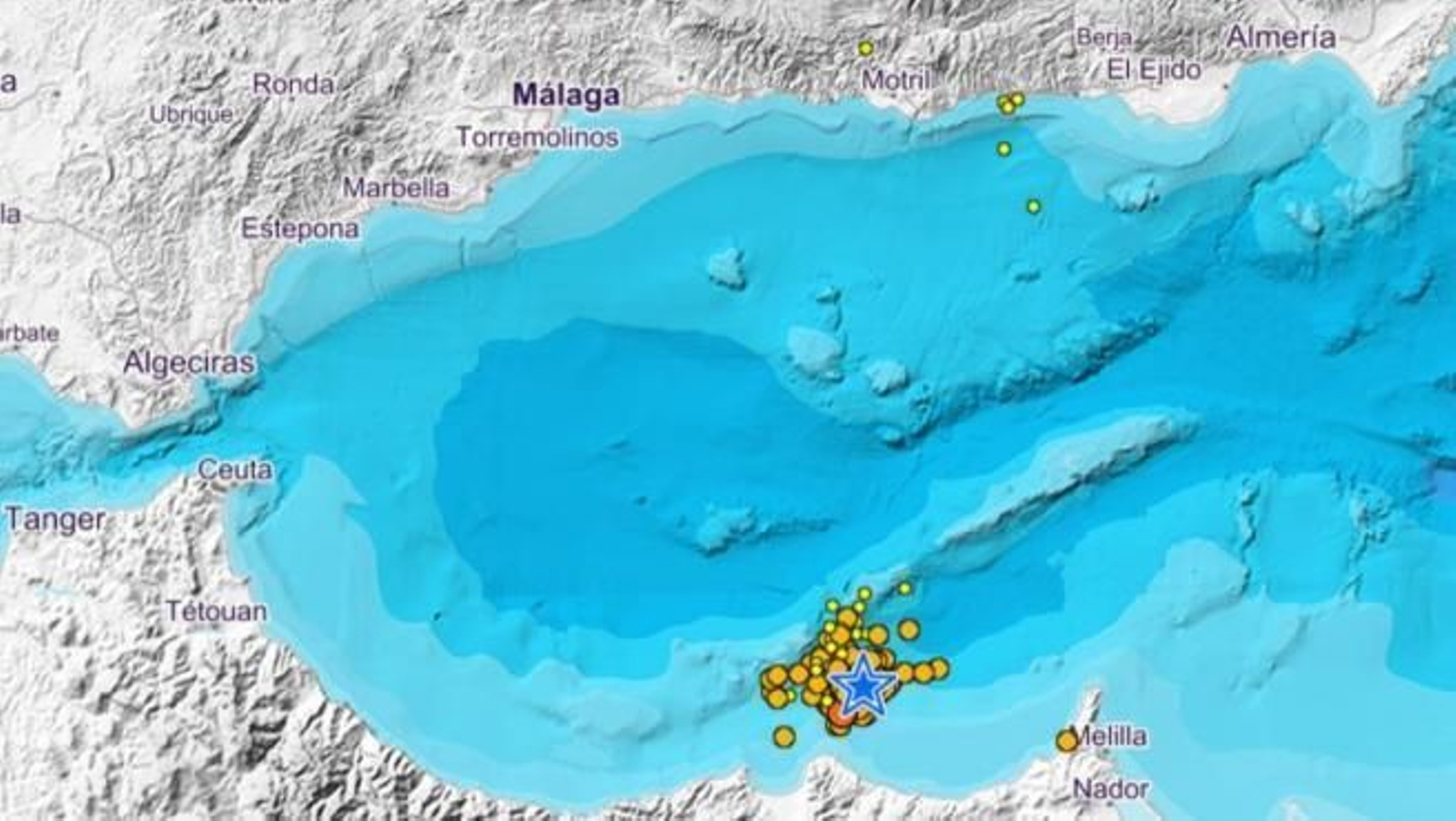 Mapa de los terremotos de las últimas horas.