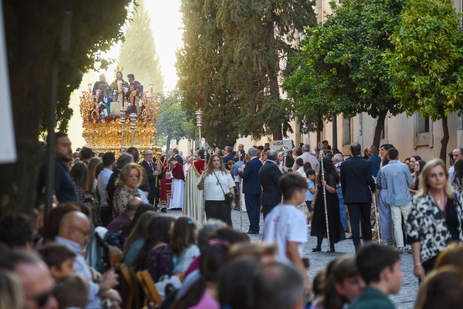 Una multitud de personas contemplan el paso de la Sagrada Cena durante el Magno Vía Crucis.