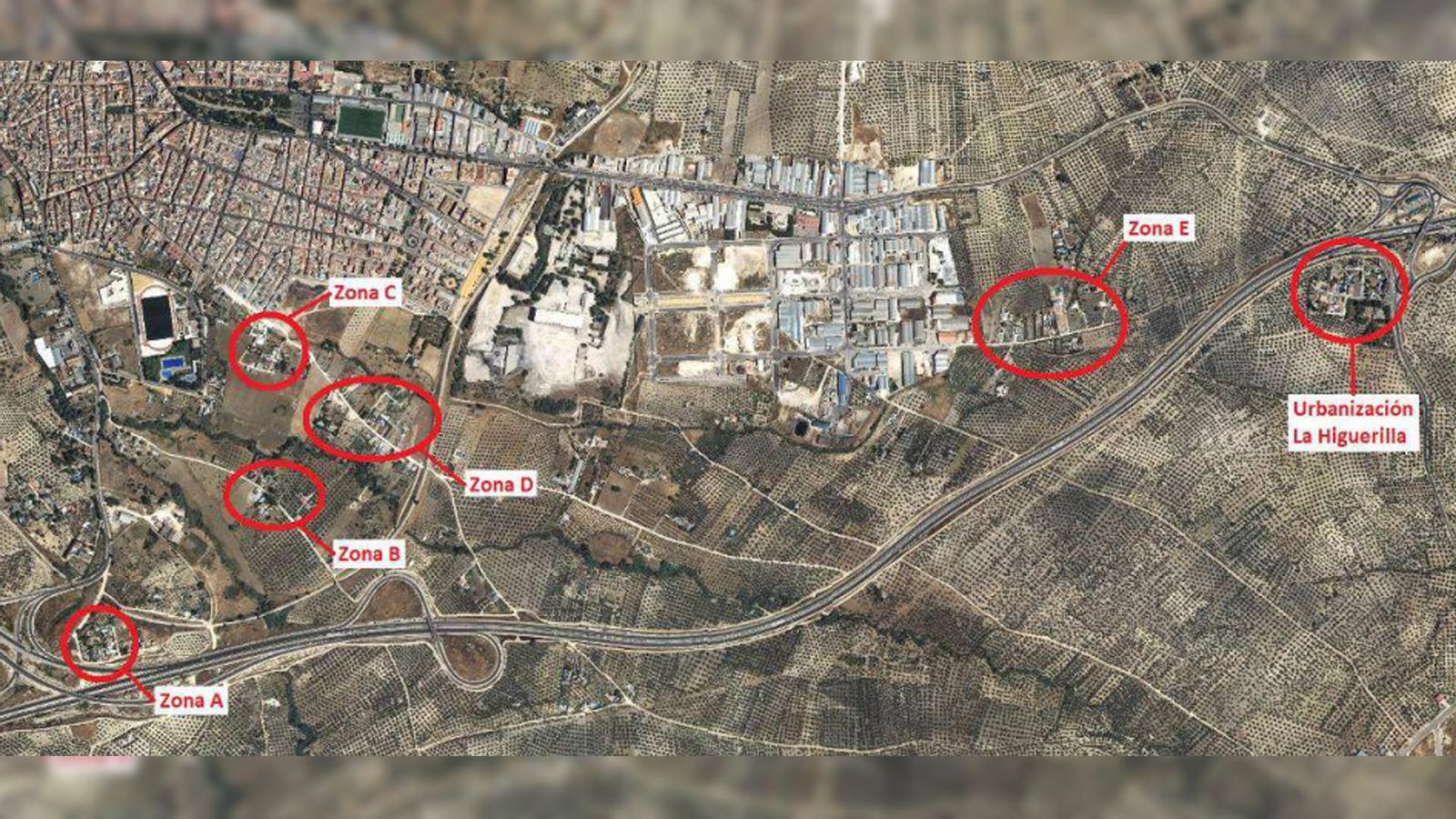 Mapa de los asentamientos urbanísticos en suelo rústico de Torredonjimeno