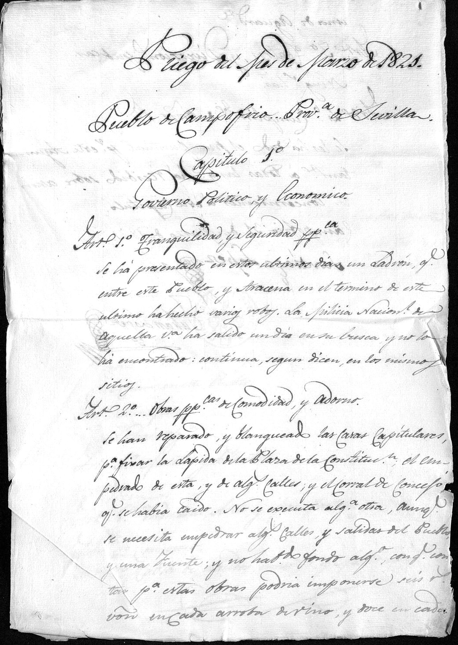 Uno de los antiguos documentos de Campofrío de la Diputación de Sevilla.