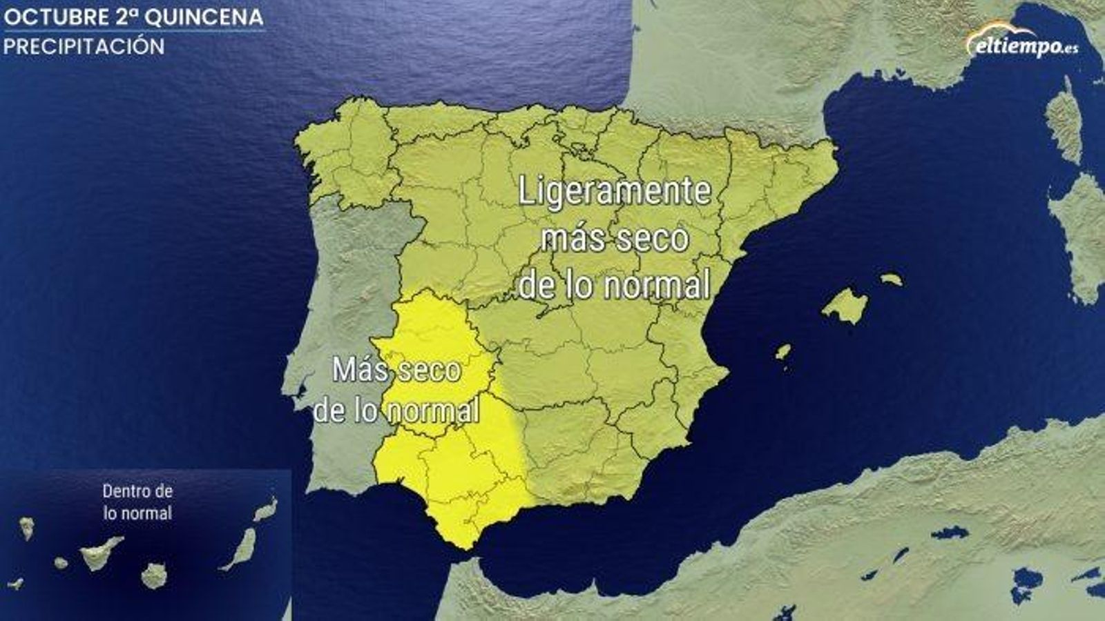 Anomalías de precipitación previstas en la segunda quincena de octubre.