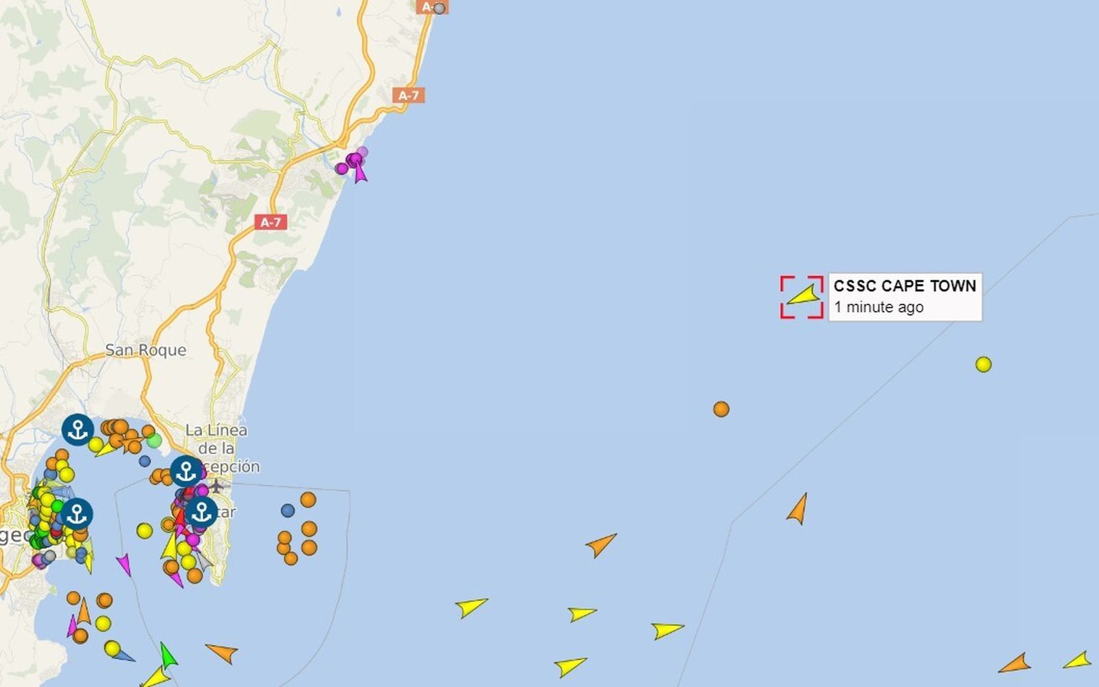 La posición del  'CSSC Cape Town' este sábado por la mañana.